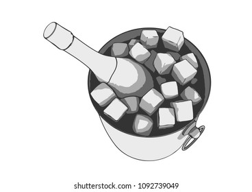 sketch of a bottle in an ice bucket vector