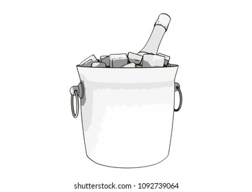 sketch of a bottle in an ice bucket vector