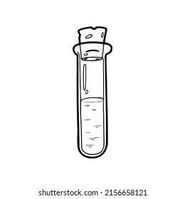 Esbozo de una botella de veneno o elixir. Platos mágicos. Vial para la poción de la bruja. Dibujo a mano alzada en blanco y negro al estilo doodle.