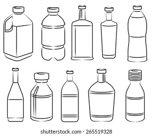 sketch bottle set, sketch packaging icons