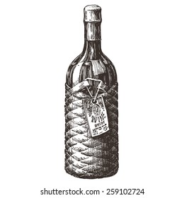 sketch. bottle of wine on a white background. vector illustration