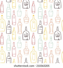Sketch bottles pattern, vector illustration