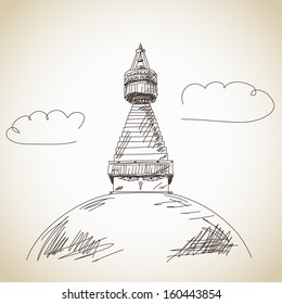 Sketch of Boudha Stupa in Kathmandu