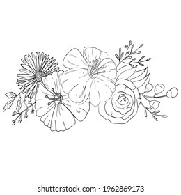Sketch of a bouquet of flowers on an isolated background.Hand drawn