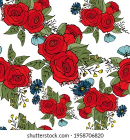 Sketch of a bouquet on an isolated background.Hand drawn.Seamless pattern