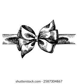 Sketch bow. Hand drawn illustration of ribbon