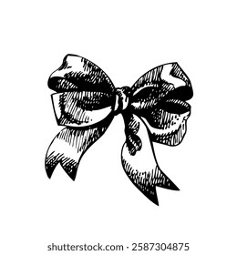 Sketch bow. Hand drawn illustration of ribbon