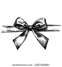 Sketch bow. Hand drawn illustration of ribbon