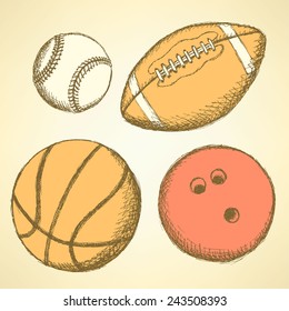 Sketch bowling ball in vintage style, vector