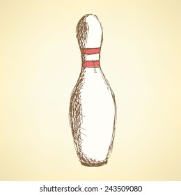 Sketch bowling pins in vintage style, vector