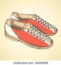 Sketch bowling shoes in vintage style, vector