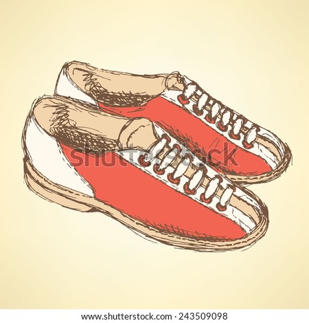 Sketch bowling shoes in vintage style, vector