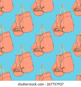 Sketch box gloves in vintage style, vector seamless pattern