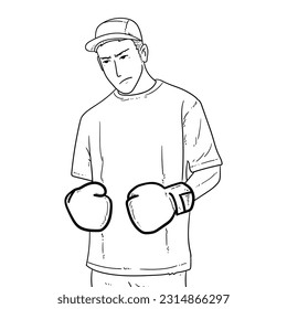 Sketch Boxer with good angry pose isolated on white background vector modern illustrations