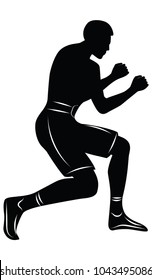 Sketch - Boxer in the rack for punching hands - isolated on white background - art vector illustration