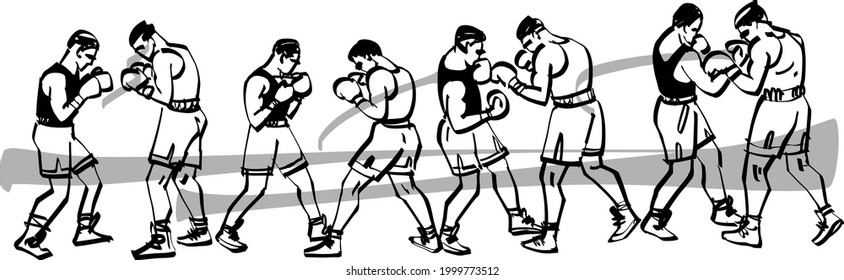 The Sketch Of The Boxing Fighters In The Boxing Ring