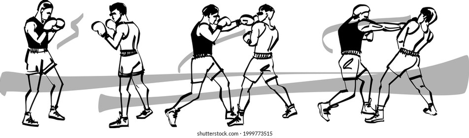 The Sketch Of The Boxing Fighters In The Boxing Ring