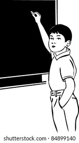 sketch of a boy with a blackboard chalk