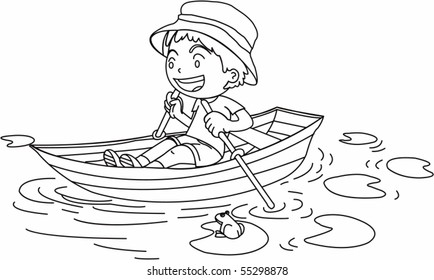 Sketch of A Boy in a Boat on white background