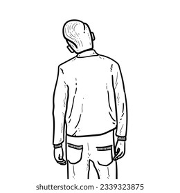 Sketch Boy or man or guy with pompadour style facing back on White Background vector modern illustration