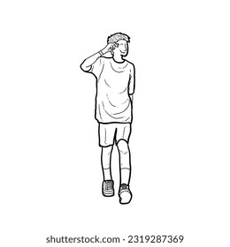 Sketch Boy or man or guy Walking with smile isolated on white background vector modern illustrations