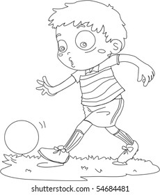 Esbozo de un niño jugando con una bola sobre fondo blanco