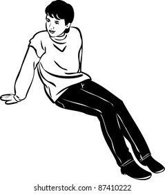 sketch of the boy sat down and leaned on the arm