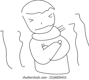 Sketch of a boy shivering in the cold