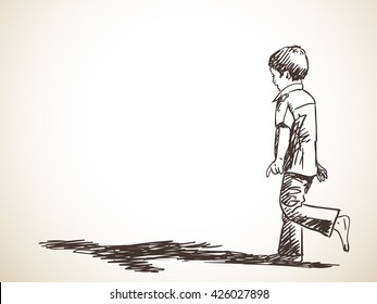 Sketch of boy standing on one leg, Hand drawn illustration