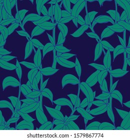 Sketch branch of leaves by hand on an isolated background seamless pattern