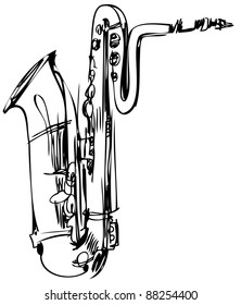 a sketch of a brass musical instrument saxophone bass
