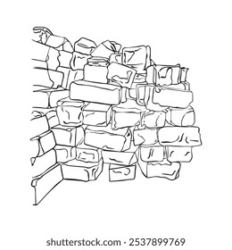 sketch of brick wall laid out chaotically hand drawn. Vector illustration