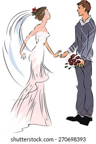 Sketch of bride and groom