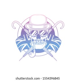 Sketch of british skull with hat