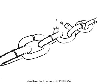 Sketch. Broken chain. Burst chain on white background