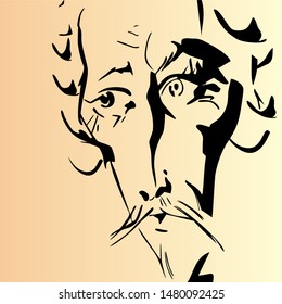 sketch with brush and ink man portrait