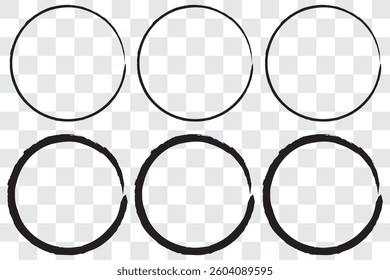 Sketch brush ovals. Marker pen highlight. Vector isolated illustration set. Stock image
