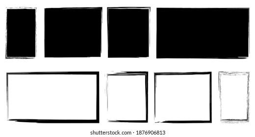 Sketch brush rectangles for banner design. Grunge distress texture. Vector paintbrush set. Stock image.