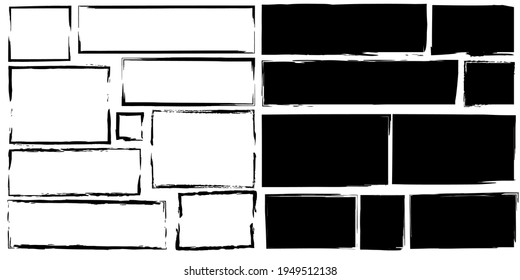 Sketch brush rectangles set for paper design. Watercolor brush texture. Grunge texture. Stock image. Vector illustration. EPS 10.