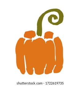 Sketch of a brush ripe pumpkin. Thanksgiving, Halloween concept. Bio icon for logo or print. flat vector illustration