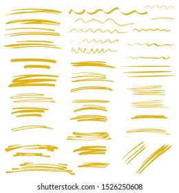 Sketch brush strokes, underline, emphasis, lines, waves set. Design elements isolated on white background 