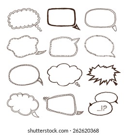 Sketch bubble speech set, hand drawn vector illustration on white background