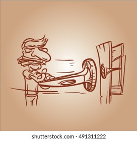 sketch of builder with hammer