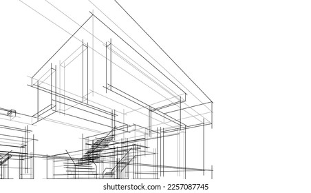 Sketch of a building 3d illustration