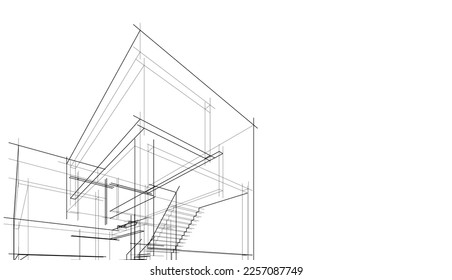 Sketch of a building 3d illustration