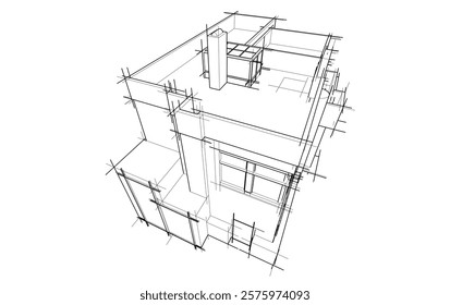 Sketch of a building 3d illustration
