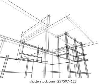 Sketch of a building 3d illustration
