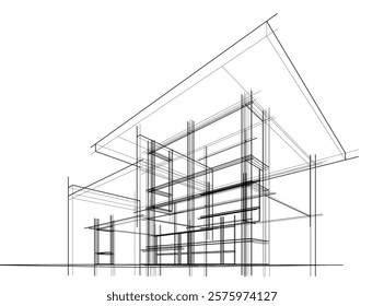 Sketch of a building 3d illustration