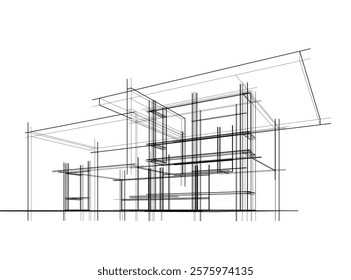 Sketch of a building 3d illustration