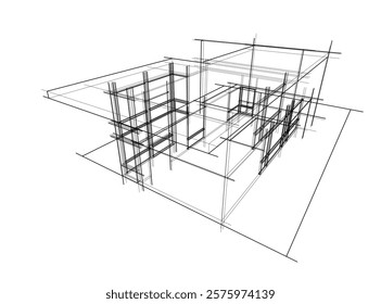 Sketch of a building 3d illustration